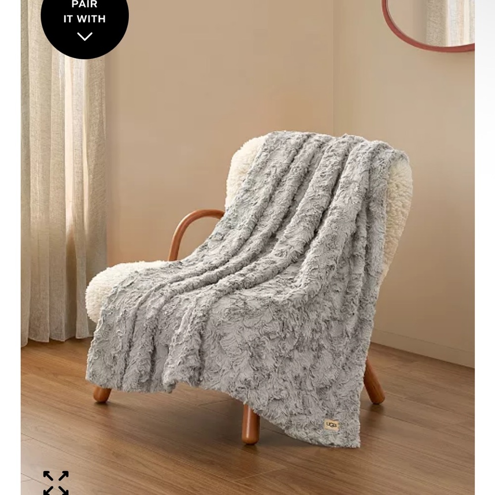 UGG Soft Gray Plush Throw Blanket